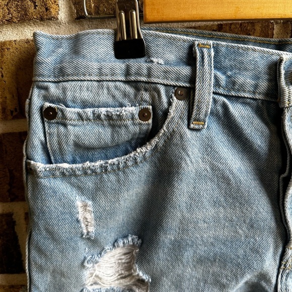 BDG Blue Distressed Jean Shorts with Frayed Hem - Picture 2 of 6